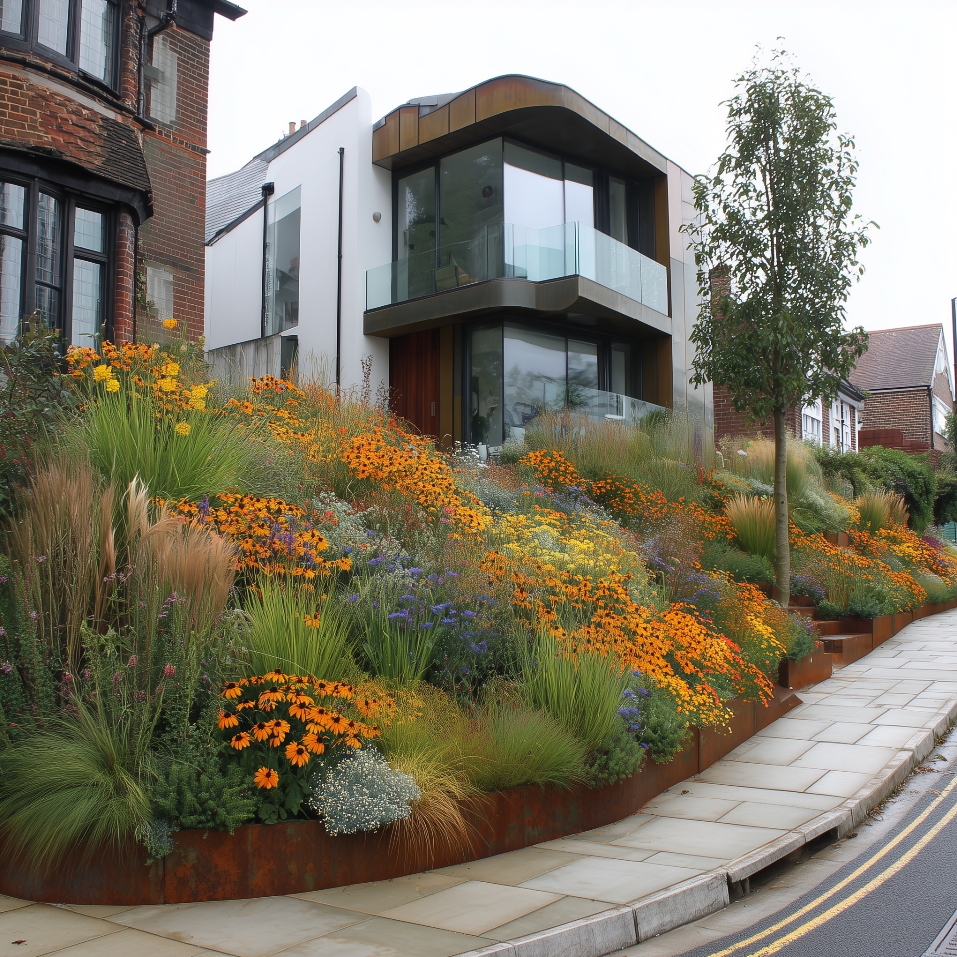 Concept image of a sloping garden